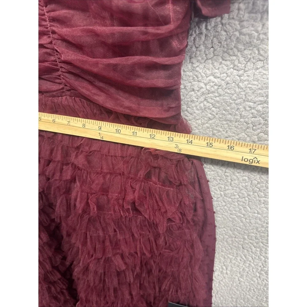 LULUS Elegant Red Wine Cocktail Dress Size S Dot Tullie Ruffles NWT - Picture 9 of 11